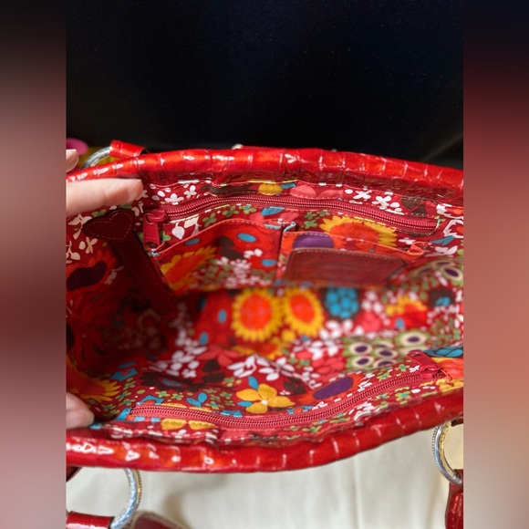 Rare Brighton Straw & Red Leather Trim Shoulder Bag w/Butterfly Magnetic Closure - Picture 10 of 16